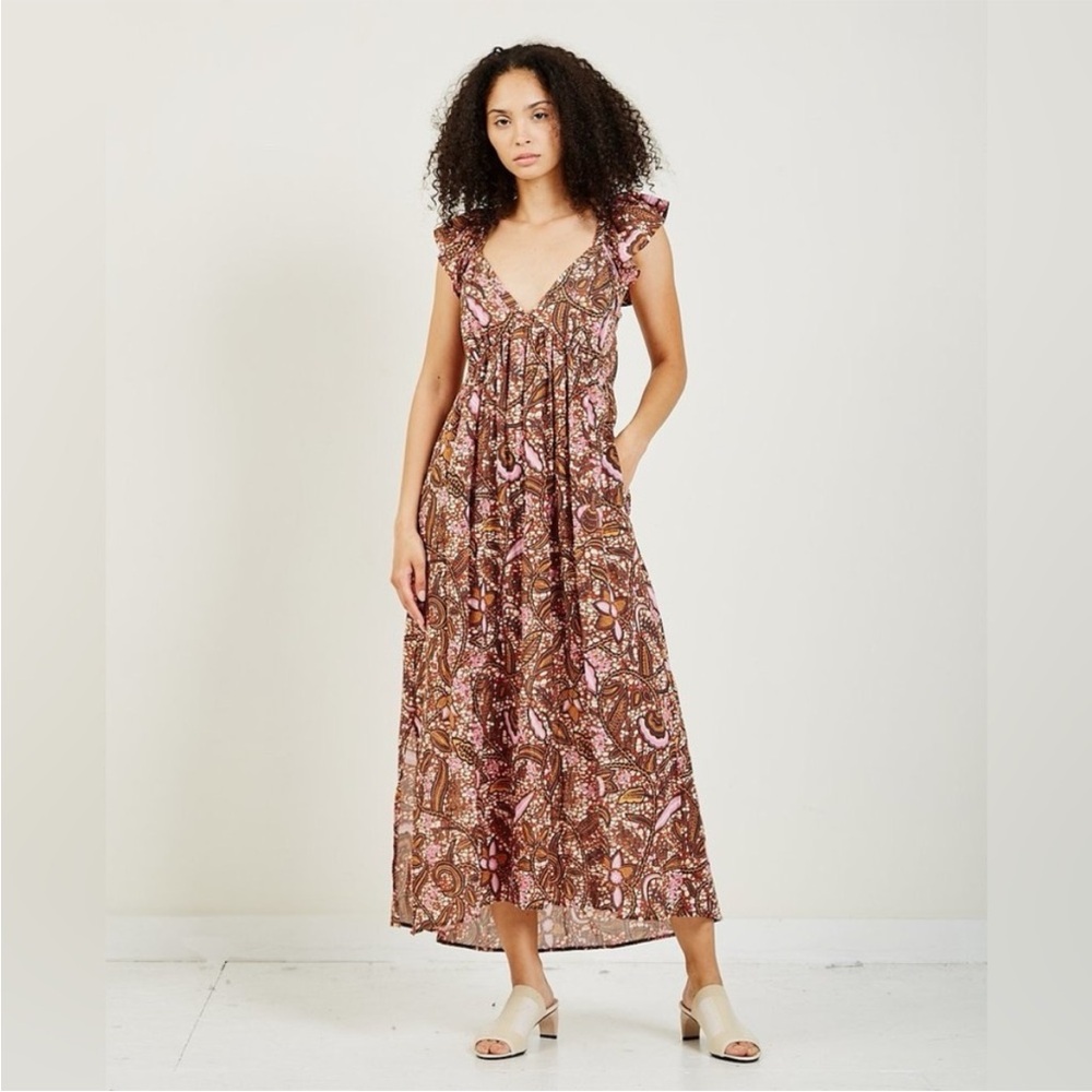 XiRENA Brown Paisley Maxi Dress with Pink Accents - Picture 3 of 7